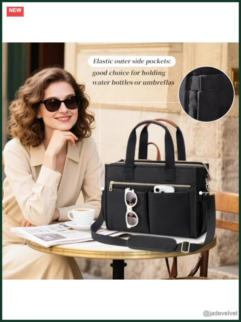 Canvas Tote Bag with Laptop Compartment & Cup Holder for Work Travel